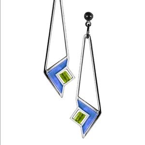 Frank Lloyd Wright Art Glass Blue Enamel Earrings